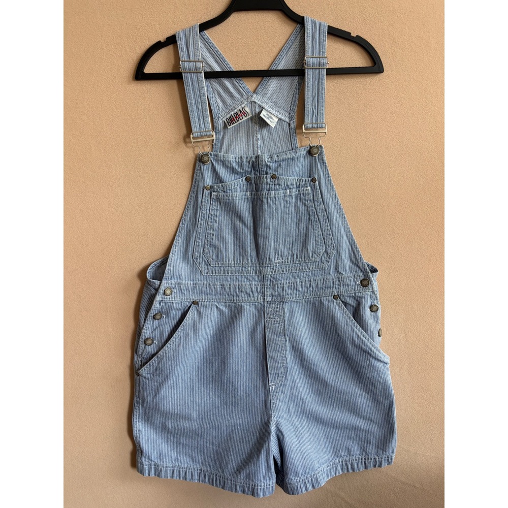 Bill Blass Shortalls Women L Blue Hickory Stripe Denim Vintage Overalls